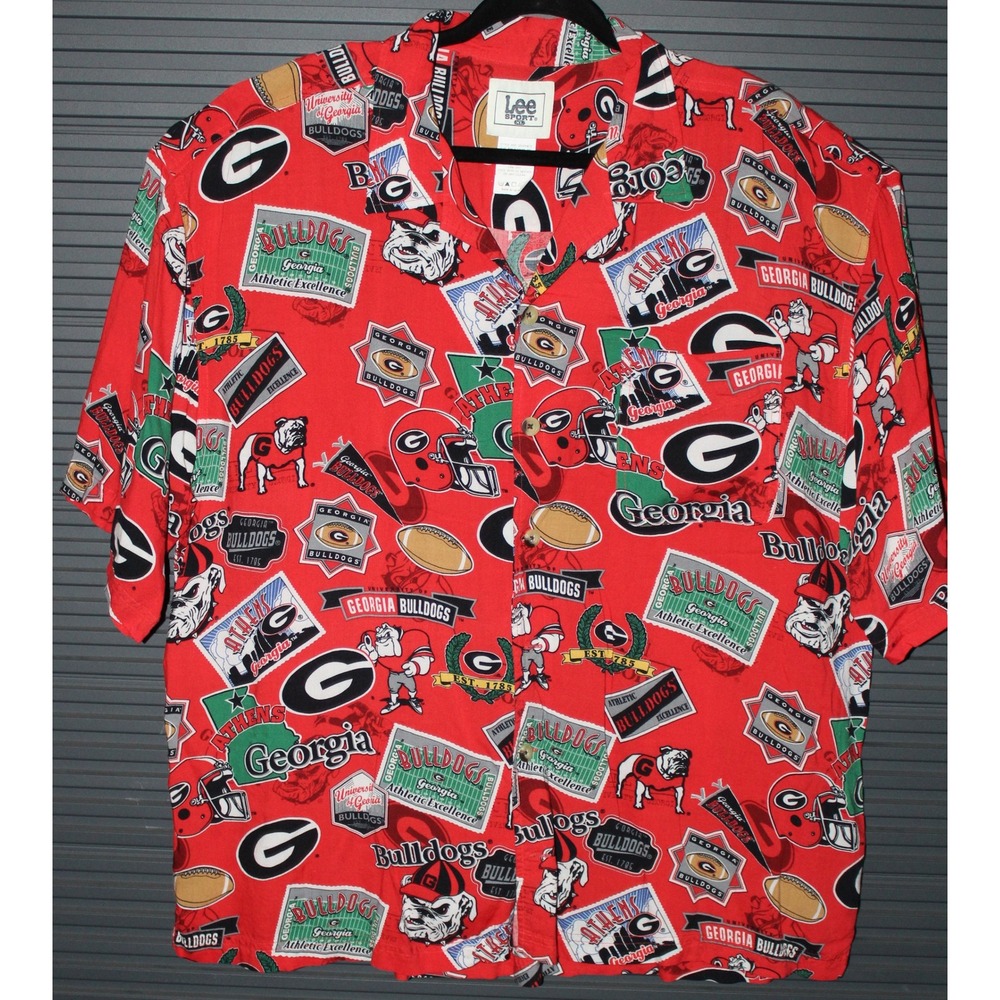 Lee Sport Shirt Mens XL Red Georgia Bulldogs All Over Print Button Down UGA